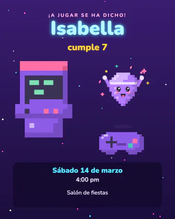 Maquinita de joyas. Maquinita de arcade sobre un morado eléctrico, con una gema brillante y un control retro.