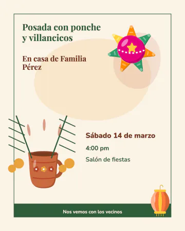 Ponche y villancicos. Un jarrito de ponche calientito con tejocotes, piñata y farolito.