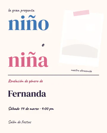 La gran pregunta. "Niño o niña" en letras grandes y la foto del ultrasonido.