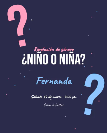 Signos de pregunta. Dos signos de pregunta gigantes, uno rosa y uno azul, sobre azul noche.