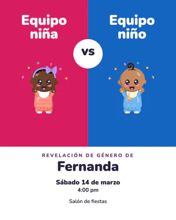 Equipo niño o equipo niña. Dos columnas, rosa y azul, para que cada invitado elija su equipo antes de la gran sorpresa.