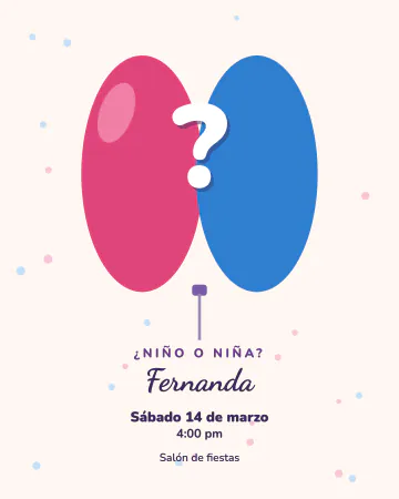 ¿Rosa o azul?. Un globo gigante mitad rosa y mitad azul con un signo de pregunta.