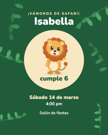 Aventura en la selva. Un león entre hojas de la selva.