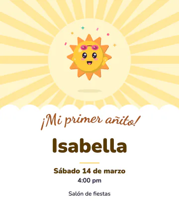 Mi primer sol. Un solecito sonriente con rayos amarillos para festejar el primer añito.