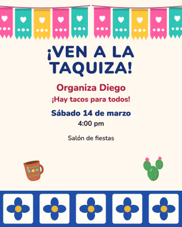 Taquiza con azulejos. Papel picado arriba y azulejos abajo.