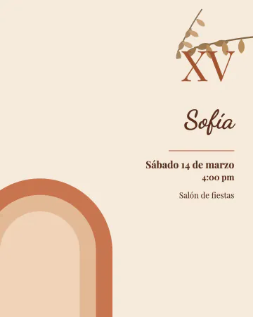 XV boho. Arcos en terracota y arena con hojas secas.