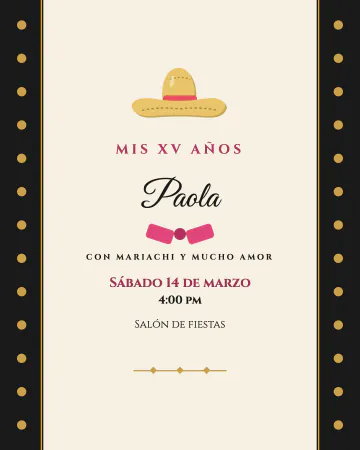 XV charra. Inspirada en el traje de charro: negro, botones dorados y rosa mexicano.