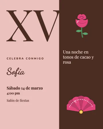 Chocolate y rosa. Rosa empolvado con chocolate y un XV gigante, rosa y abanico.