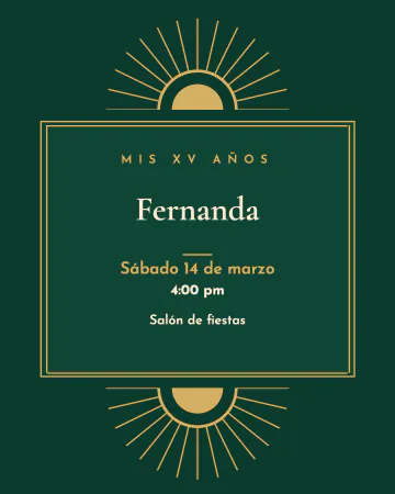 Esmeralda y abanicos. Verde esmeralda con abanicos dorados de los años veinte.