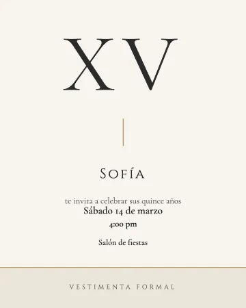 XV en marfil. Marfil, un XV fino y una sola línea dorada.