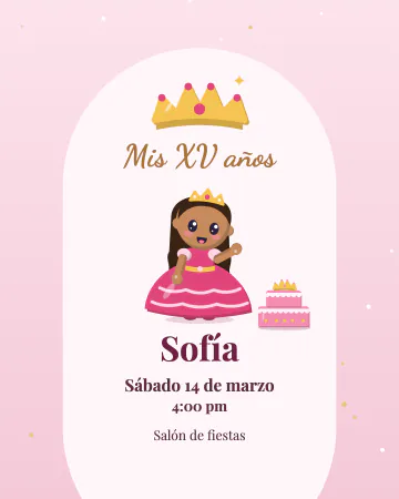 Quinceañera. Una quinceañera dibujada en un arco, con tiara y pastel.